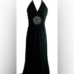 Vintage Joseph Ribkoff Ruched  Neckline Heavy Medallion Maxi Dress Size 8